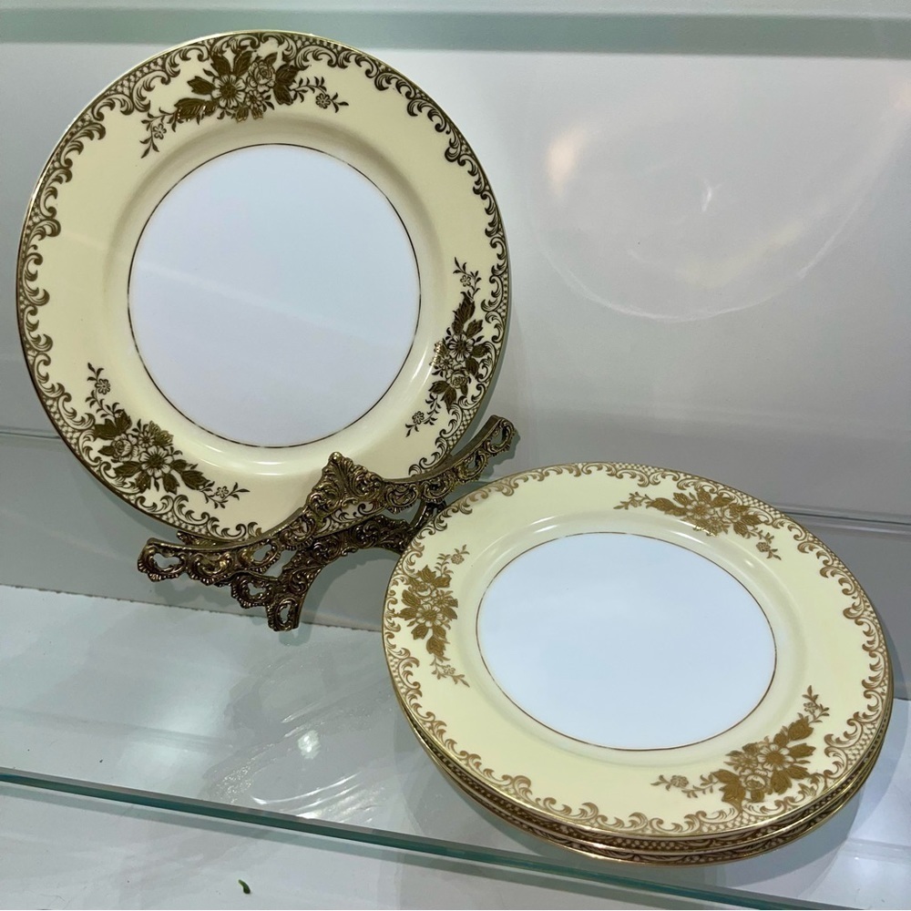 Set of 4- ANTIQUE Noritake Salad Plate Early Floral Heavy Encrusted Gold…